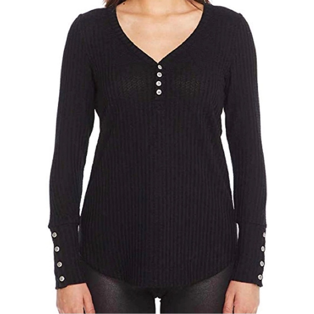 CHASER Black Waffle Knit Henley
